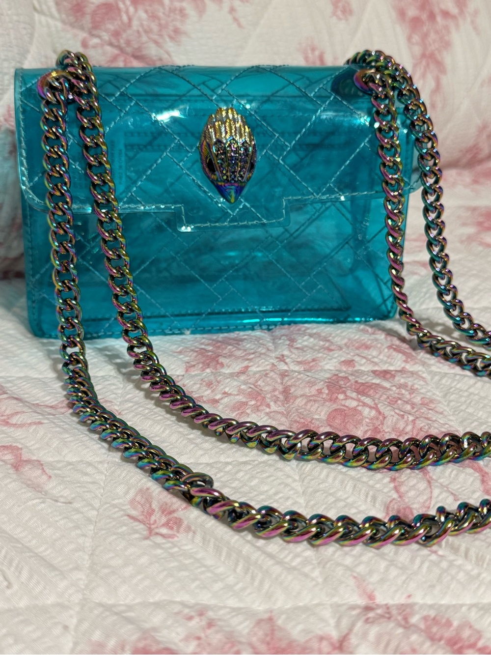Kurt Geiger London Mini Kensington Transparent Shoulder Bag in turquoise/blue
